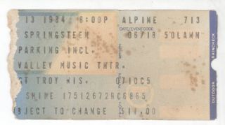 Rare Bruce Springsteen 7/13/84 Troy Wi Alpine Valley Concert Ticket Stub