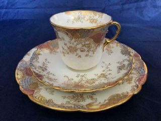 Fine Antique Aynsley Bone China Hand Painted Cup,  Saucer And Plate.  C1895.