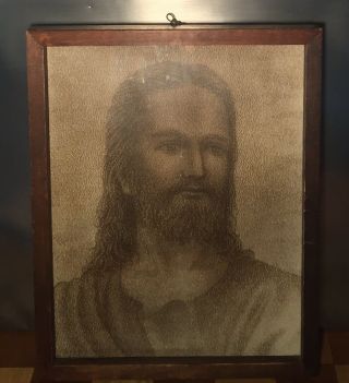 Framed Jesus Lithograph Print Sepia Vtg Made From Words Of Bible Gospel Of Mark