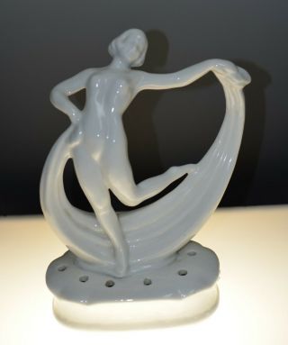 Vintage Art Deco Nude Dancer With Scarf Flower Frog Figurine 7 - 3/4 "