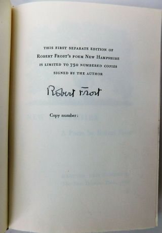 Robert Frost Hampshire 1955 Signed Limited W/ Frost 