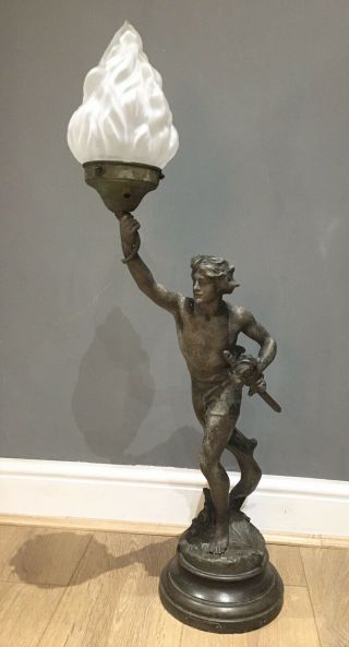 Early Rare Jean - Baptiste Germain French Spelter Statue Lamp 80cm Circa 1900