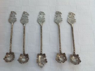 Vintage Indonesian 800 Silver Coffee Spoons - 5 With 