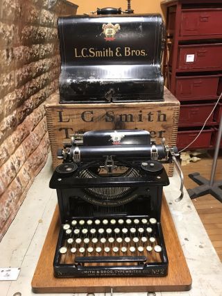 Rare Antique Lc Smith No.  2 Doctor Typewriter W Metal Case & Wood Crate Syracuse