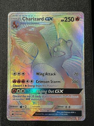 2017 Pokemon Burning Shadows 150/147 Rainbow Rare Charizard Gx