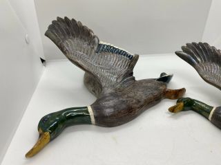 RARE Vtg Atlantic Mold Ceramic Flying Ducks A127,  2 Rustic Mallard Duck Decor 2
