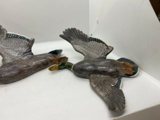 RARE Vtg Atlantic Mold Ceramic Flying Ducks A127,  2 Rustic Mallard Duck Decor 3