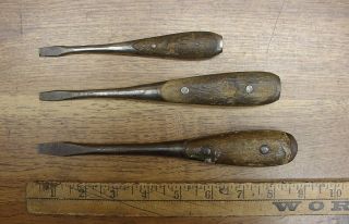 3 Antique Perfect Handle Style Inlaid Screwdrivers,  Irwin,  H.  D.  Smith,  & Germany
