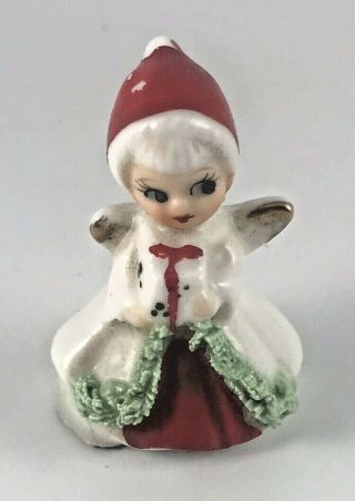 Rare Vtg Napco Miniature Christmas Angel Girl W/ Candy Cane Gift Figurine