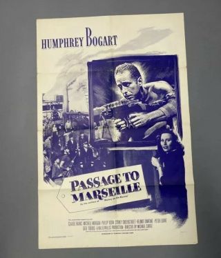 Rare Vintage Humphrey Bogart In “passage To Marseille” Poster 27”x40” R56