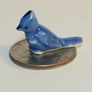 Vintage Miniature Dollhouse Fairy Garden Animal Pet Porcelain Blue Jay Bird Tiny