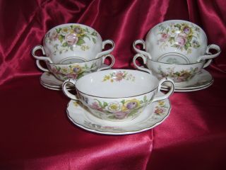 5 Rare Vintage Marlborough W.  H.  Grindley Royal Petal Kashmir Cream Soup Bowls