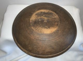 Early Antique Primitive Turned Wood Dough Bowl Out Of Round 12 " Patina