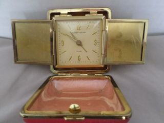 Vtg Rare Phinney - Walker Japan Red Square Travel Clock W/ Fold Out Photo Frames