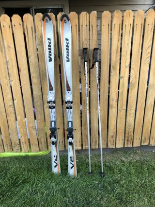 Volkl V2 Skis 160cm Ski W/ Marker M6.  2 Bindings Ski Poles & Bag Bundle Rare