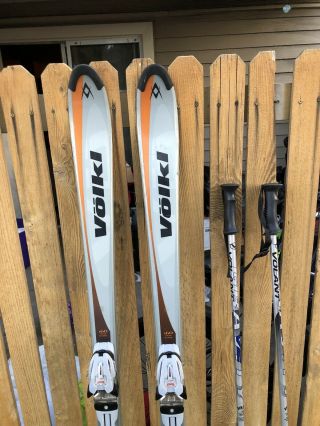 Volkl V2 Skis 160cm Ski w/ Marker M6.  2 Bindings Ski Poles & Bag Bundle Rare 3