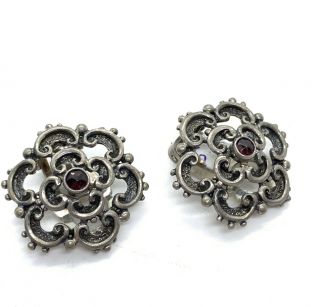 Antique Silver And Garnet Clip On Earrings 15