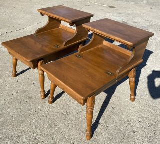Rare Pair Vintage Mid Century Baumritter 2 Tier Step End Tables W Hinged Lids