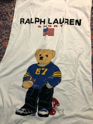 Rare Vintage Ralph Lauren Polo Sport Football Bear Towel 90s 2000s Stadium Retro