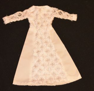 Vintage Mod Era Barbie Clone White & Silver Wedding Dress Gown Satin & Lace