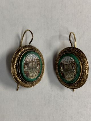 Rare Antique Victorian 14k Gold Micro Mosaic Greek/italian Earrings Rare
