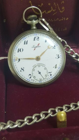 Vtg Rare Jupiter Cortebert Rolex Pocket Watch Incabolic Cal 616 Chain,  Velvet Box