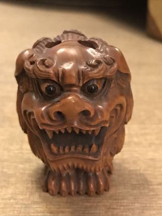 Japanese/chinese Hand Carved Boxwood Netsuke Of A Dragon Or Fo Dog