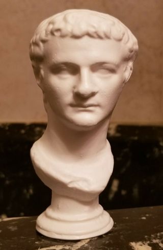 Ancient Roman Empire Emperor Caligula Antique White Marble Tone Bust Statue