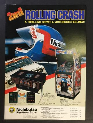 Rare Vtg Arcade Machine Flyer – Rolling Crash – Game,  Nichibutsu,  Japan,  1979.