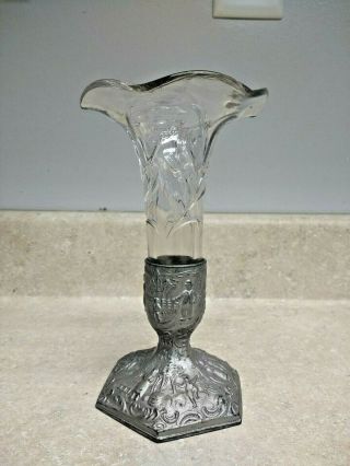 Vintage Antique Epergne Bud Vase Cast Metal Base Art Nouveau Dutch?