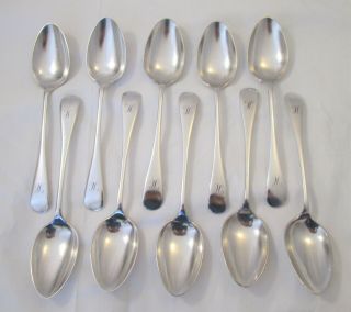 Good Set Of 10 19th Century Silver Plated Dessert Spoons - Old English Pattern