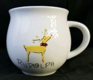 Pottery Barn Reindeer Coffee / Tea Cups / Mugs Rudolph Xmas Retired Rare