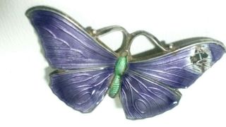 Antique Silver Enamel Butterfly Brooch Ja & S Enamel Early 20thc