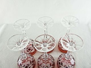 Rare Antique BACCARAT Flawless Crystal 6 x Wine Goblet w/ Red Glass Overlay 3