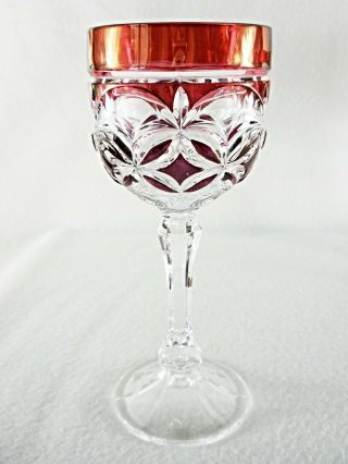 Rare Antique BACCARAT Flawless Crystal 6 x Wine Goblet w/ Red Glass Overlay 6