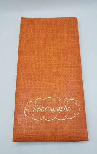 Vintage Photo Album Mod 3 Ring Binder Orange Vinyl Holds 96 Square Photos
