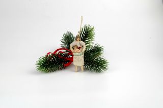 Antique Spun Cotton,  Christmas Ornaments,  Girl With Angel.  Germany.
