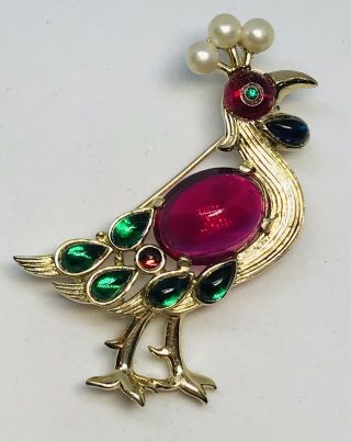 Rare Vintage Trifari Alfred Philippe Moghul Jewels Of India Peacock Pin