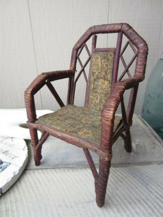 Antique Primitive Hand Crafted Arts & Crafts Doll Chair Rustic Wood