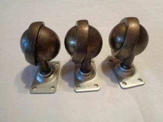 Set Of 3 Vintage 2 " Brass Shepherd Chair Furniture Ball Plate Casters J9 - 19