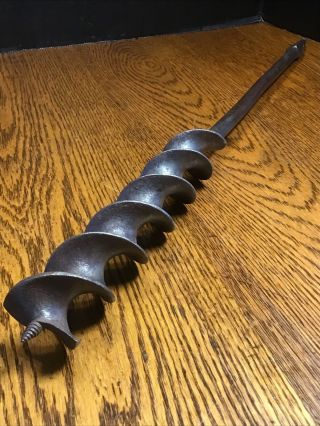 Antique Barn Beam Auger For Woodworking And Barn Raising 1 - 1/2” Bore Primitive