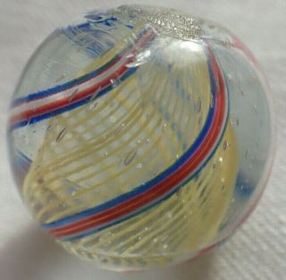 Antique Marble Yellow Latticinio Core Swirl Blue White Red Outer Hand Made