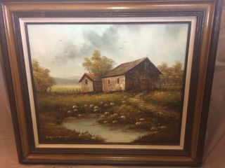 Rare Everett Woodson Signed Oil Painting - Large Rural Barn Scene