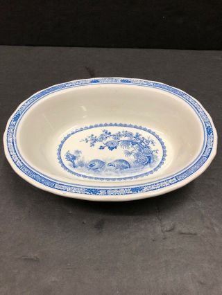 Vintage Antique Furnivals Quail Blue Oval Side Serving Bowl Blue And White China