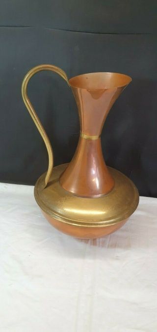 Vintage Large 17 Inch High Brass And Copper Rustic Pitcher Jug