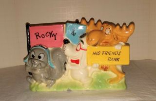 Rocky And Friends Bullwinkle Jay Ward Rare Ceramic Bank Not Common 60 