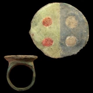 Ancient Roman Bronze Coloured Enamelled Bust Finger Ring - 200 - 400 Ad (4)