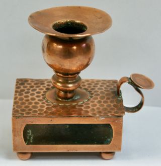 Vintage Hammered Copper Arts & Crafts Style Candlestick Matchbox Holder