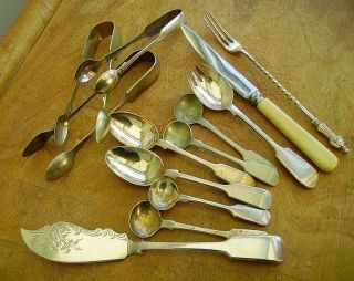 Old Vtg Cutlery Bundle Silver Plate Mustard Spoons,  Pickle Fork,  Grapefruit Knife