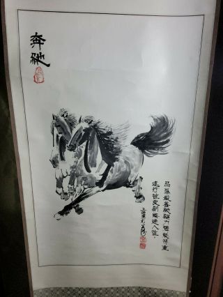 Signed Large Chinese Scroll Painting of Asian Horse Figure 63 x 19 inches 2